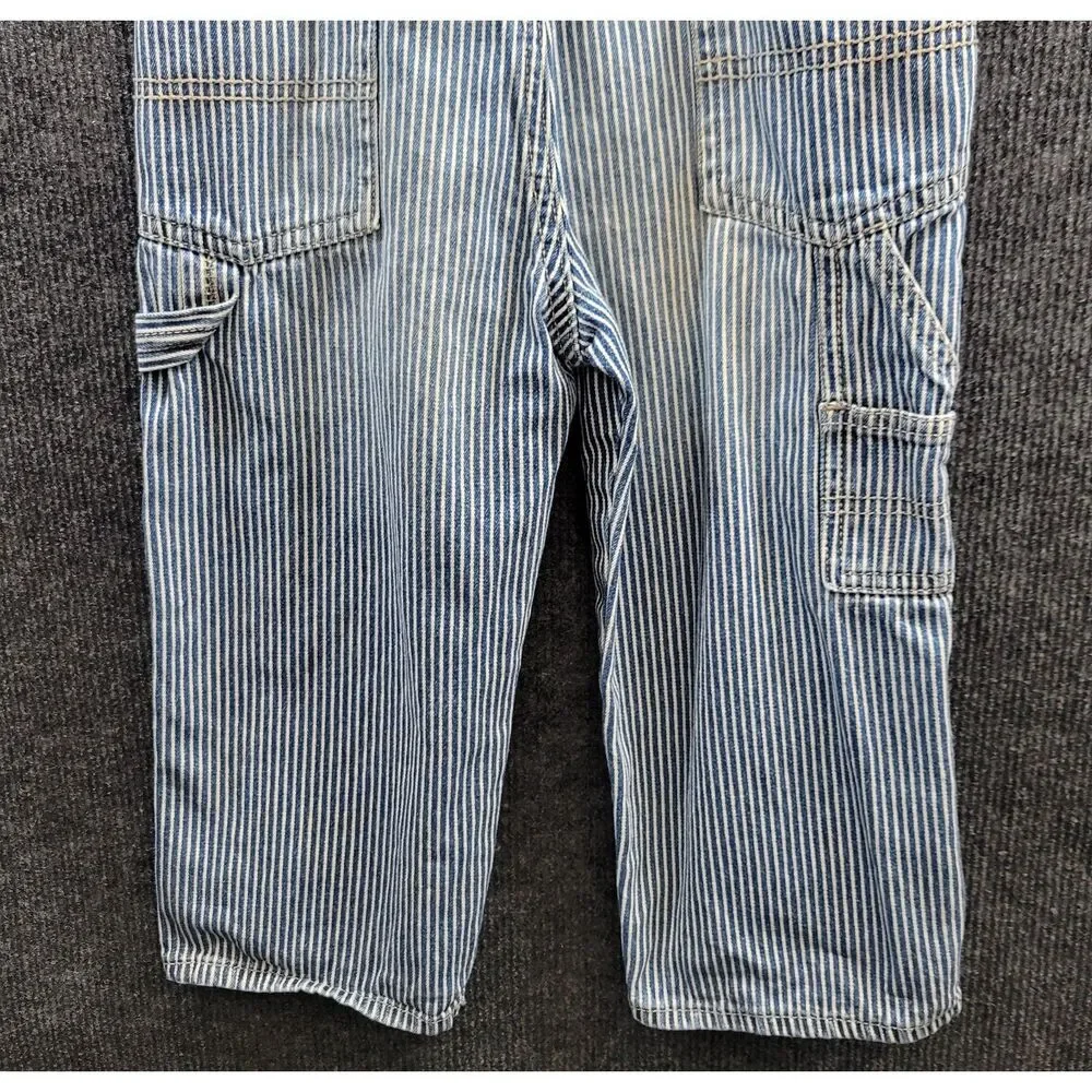 OshKosh B'gosh Vestbak Hickory Stripe Overalls 3T Blue White Railroad Stripes